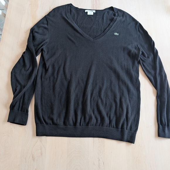 Lacoste Black V-Neck Sweater Soft Knit Fitted - Picture 5 of 12